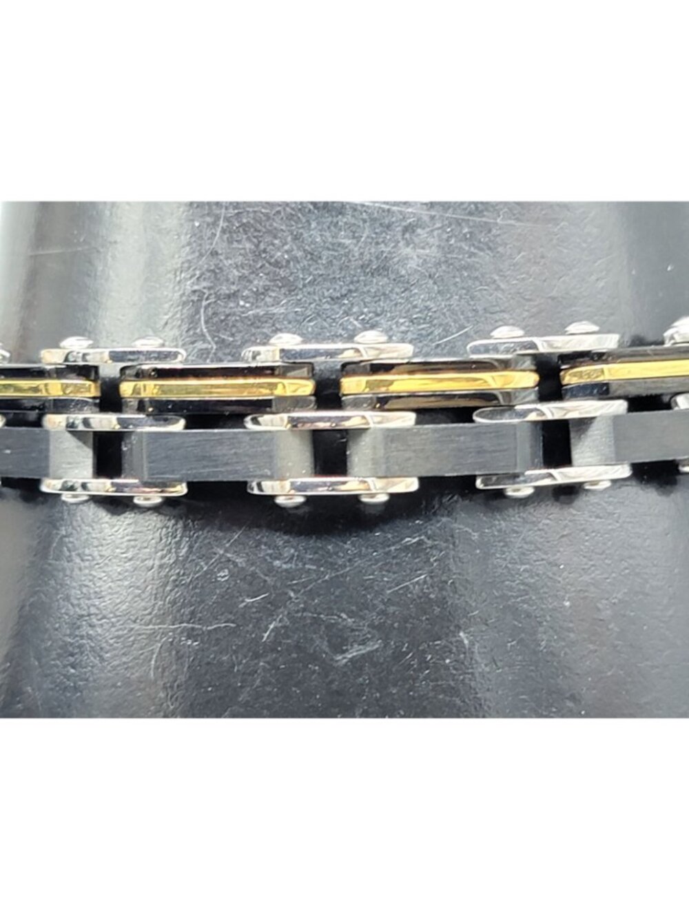 Inox Mens Reversible Stainless Steel Bracelet Gold or Silver & Black Size 7.5" - Picture 9 of 13